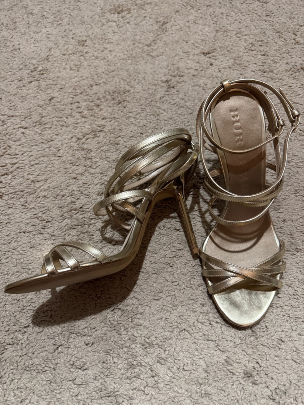 Burberry Metallic Gold Strappy Ankle-Wrap Heels - Picture 3 of 8